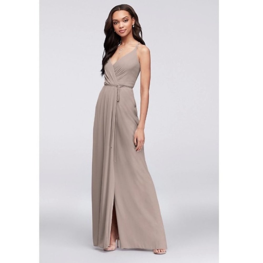Double-Strap Long Georgette Bridesmaid Wrap Dress